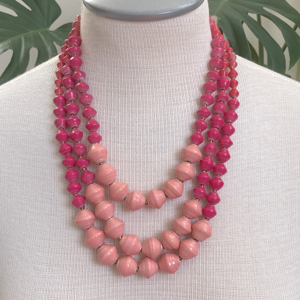 31 Bits Triple Layered Pink Ombre Necklace (NWOT)